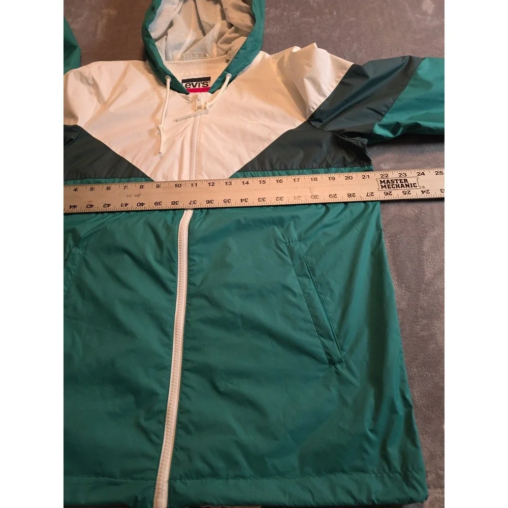 Levi's Windbreaker Rain Jacket Women's S Embroidered Green Grey White Elastic...